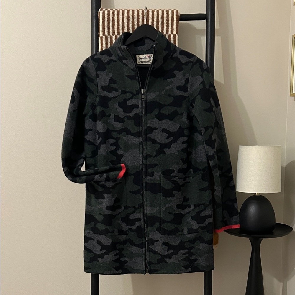Anthropologie “Field Flower” Camouflage 100% Wool Jacket with Orange Trim